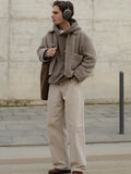 Male Cropped Woolen Coat Men's Solid Long Sleeve Lapel Zipper Pocket Jacket Autumn Winter Thicken Warm Woollen Jacket Street
