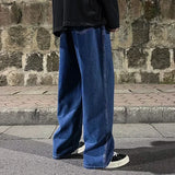 FOESCE 2025 New Streetwear Loose Jeans Men Korean Style Fashion Loose Straight Wide Leg Pants Men's Brand Clothing Black Light Blue