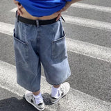 FOESCE Multi-pockets Cargo Pants Summer Short Jeans Breeches Hip Hop Streetwear Baggy Denim Shorts Casual Wide-leg Capris Pants 5XL-M