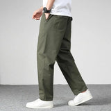 Men Pants Straight Loose Multi Pockets Solid Color Mid Waist Thin Casual Smooth Soft Breathable Men Summer Fall Trousers