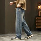 FOESCE 2025Distressed Vintage Blue Jeans Pants Men Wide-leg Denim Trousers Male Oversize Streetwear Fashion Casual Baggy Straight Jeans