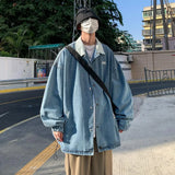Hong Kong Style Loose Fit Denim Jacket For Men Autumn Korean Trendy Flared Street Clerical Casual Versatile Denim Coat