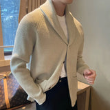 Lapel Sweater Cardigan Men Knitting Pocket Sweaters Winter Warm Coat Men Single Breasted Top Cardigan Sexy Pleated Sweater