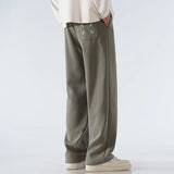 FOESCE Men's Pants Wide Leg Cotton Fabric Straight Loose Outdoor Solid Color Knitted Sweatpants High-quality Soft Long Baggy Trousers