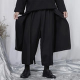 FOESCE Mens Double Layer Irregular Skirts Genderless Retro Sports Fitness Solid Color Streetwear Loose Wide Leg Cargo Pants Unisex