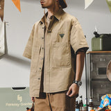 FOESCE 2025 New Men's Hawaiian Casual Cargo Shirt Oversized Short Sleeve Tee Shirts Y2K Streetwear Button Blouses Outdoor Masculino