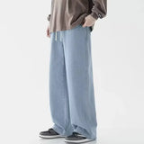 FOESCE 2025New Streetwear Loose Jeans Men Korean Style Fashion Loose Straight Wide Leg Pants Men's Brand Clothing Black Light Blue