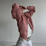 FOESCE Mens Autumn Winter American Street Retro Distressed Suede Jacket Gender-Neutral Short Loose Casual Trend Biker Jacket Unisex