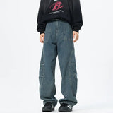FOESCE Patchwork style Men's Baggy Straight Jeans Personality unisex Fashion Korean High Street Denim Pants Streetwear Male Trousers