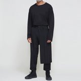 FOESCE Men's Fashion Double Layer Skirts Pants New Trend Dark Deconstructed Pleated Trousers Straight Leg Pants Genderless Streetwear