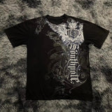 FOESCE Classic Y2K Gothic Style T-shirt Print Oversized T Shirt High Street Shirts Gothic Round Neck Cotton Tops New Mens Women T Shirt