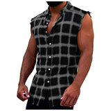 FOESCE Mens Sleeveless Flannel Tank Tops Casual Loose Button Down Cowboy Plaid Snap Shirts Plus Size Vest Camiseta Masculina Playeras