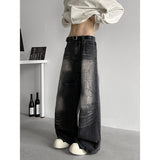 FOESCE Jeans Men baggy Wide Leg Washed Marble Jeans Vintage Comfort Denim Pant Relaxed Fit Casual Trousers Trend Streetwear Urban Style