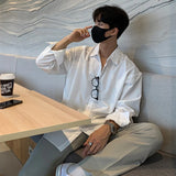 FOESCE New Korean Business Men Shirts Light Luxury Slim-fit Solid Color Long Sleeve Cardigans Leisure Breathable Solid Color Basic Tops