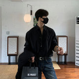 FOESCE New Korean Business Men Shirts Light Luxury Slim-fit Solid Color Long Sleeve Cardigans Leisure Breathable Solid Color Basic Tops