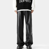 FOESCE Mens Pu Leather Pants Classic Grunge Motorcycle Pu Casual Pants Spring Streetwear Fashion Straight Pants Men'S Clothing 2025 New