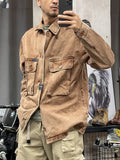 Men's spring and autumn vintage overalls shirt jacket casual shirt loose cardigan jacket