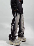 FOESCE Trendy Hip-hop Ins Loose Straight Leg Jeans, Distressed Floor Length Pants, Casual Workwear Pants For Men Streetwear Jeans Men's