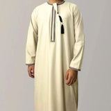 FOESCE New Muslim Men Long Sleeve Pullover Dress Abaya Daffah Jubba Thobe Pakistan Saudi Arab Kaftan Islam Clothing Prayer Robe Afghan