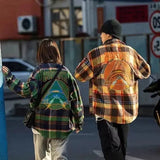Checkered Shirt Men's Loose Trendy Brand Eyeball Embroidered Long Sleeved Shirt Men's Couple Jacket Eyeball