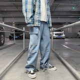 FOESCE Cargo jeans Men Loose Straight Baggy Men's Jeans Mopping pants hip hop Streetwear Skateboard Neutral denim Wide Leg Denim pants