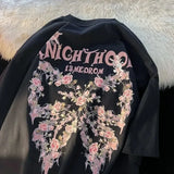 American Style Retro Loose Rose Butterfly Angel Printing Short Sleeve T-shirt for Men and Women Lovers Summer Loose Casual Top