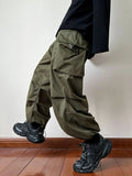 FOESCE Black samurai men's pants oversize pants high street fashion plush knickerbockers American straight charging overalls