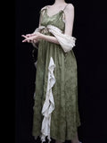 FOESCE 2025 New Lolita Retro Jacquard Elegant Dress Y2K Vintage Cosplay Green Daily Temperament Gorgeous Elegant Queen Princess Dresses
