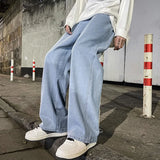 FOESCE Brand Men's Jeans Korean Version Student Casual Pants High Street Straight Loose Wide Leg Jeans Black Grey  Blue Baggy Jeans