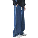 FOESCE Korean Solid Colors Men's Casual Long Jeans Classic Man Four Seasons Straight Denim Wide-leg Pants Light Blue Grey Black S-3XL