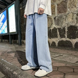 FOESCE Brand Men's Jeans Korean Version Student Casual Pants High Street Straight Loose Wide Leg Jeans Black Grey  Blue Baggy Jeans
