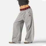 FOESCE American Retro College Style Loose Fit Two-Piece Set with Double Waist Head Fake Bathroom Pants for Sports Leisure 2025 Fashion