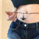 FOESCE 3D Black Saturn Waist Chain | Light Luxury Body Jewelry for Women's Waist Decor