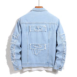 Men's Fashion Ripped Jeans Jacket With Patchwork High Street Patched Hip Hop Denim Coat Slim Fit Outerwear For Male