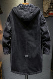 Men's Fleece-lined Denim Jacket Loose Fit Hooded Work Coat Medium-length Thickened Warm Cotton Coat For Winter
