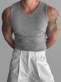 FOESCE Heavyweight Pure Cotton Ribbed Tank Top Muscle Men High Elastici Svel T-irt Bodybuilding Training Sports Tight Clot...