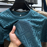 FOESCE 2025 Summer New High End Men's Brand Ice Silk Designer Printed O-Neck T-Shirt Fashion Casual Top Non iron Comfortable Men's Wear
