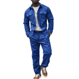 FOESCE Autumn and winter cross-border American heavy jacket casual pants two-piece set solid color men's suede suit men's