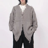 FOESCE Y2k Mens Sweater Irregular Tassel Design Knitted Jacket Autumn Casual Versatile Atmosphere Solid Color Top Men's Clothing Unisex