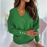 FOESCE 2025 loose Women's Clothing Pullovers Jumpers Spring Autumn New Casual Loose Solid Button V-Neck Long Sleeve for Women Sweaters
