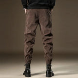 FOESCE Mens Corduroy Plus Velvet Textured Sports Casual Pants Autumn Winter Genderless Trendy Ribbed Cuff Workwear Style Pants Unisex