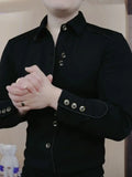 FOESCE Autumn Winter Light Luxury Fashion High-end Men's Long Sleeved Lapel Sweatshirt New Trend Handsome Korean Version Slim Fit Shirt