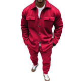 FOESCE Autumn and winter cross-border American heavy jacket casual pants two-piece set solid color men's suede suit men's