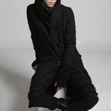 Mens Trench Coat Korean Style Dark Style Autumn And Winter Handsome Windbreaker Hip-Hop Mid-Length Trendy Mens Hooded Sweatshirt