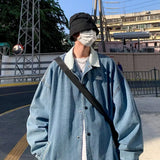 Hong Kong Style Loose Fit Denim Jacket For Men Autumn Korean Trendy Flared Street Clerical Casual Versatile Denim Coat