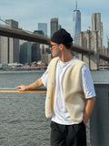Spring Autumn New V-neck Waistcoat Men Casual Comfortable Sleeveless Lamb Wool Cardigan Fashion Street Solid Pocket Button Vest