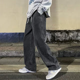 FOESCE 2025 New Streetwear Loose Jeans Men Korean Style Fashion Loose Straight Wide Leg Pants Men's Brand Clothing Black Light Blue