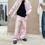 FOESCE Streetwear Gradient Color Washed Pink Dirty Jeans for Men and Women Straight Casual Baggy Denim Trousres Oversized Loose Cargos