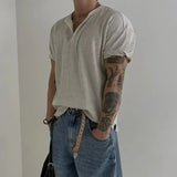 FOESCE Korean Casual Waffle Short-sleeved T-shirt Men Summer Loose Versatile Top
