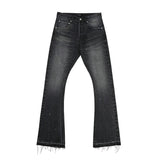 FOESCE High Street Washed Ink Splashed Baggy Boot Cut Men's and Women's Straight Casual Flare Pants Loose Jeans Oversize Denim Trousers